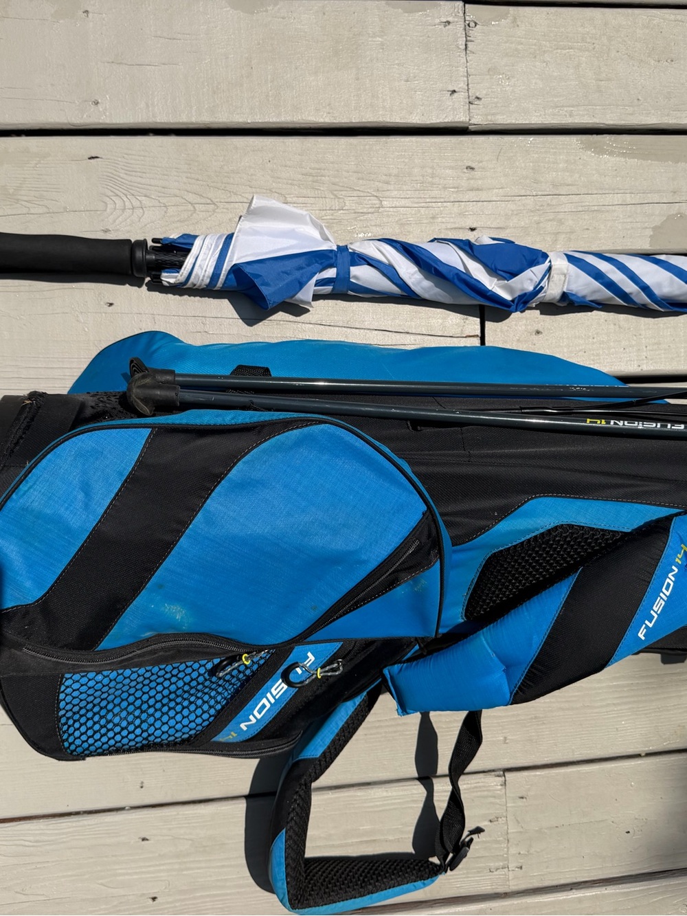 Callaway Fusion 14 Lightweight Stand Golf Bag Blue Black w/ Umbrella - Picture 10 of 11